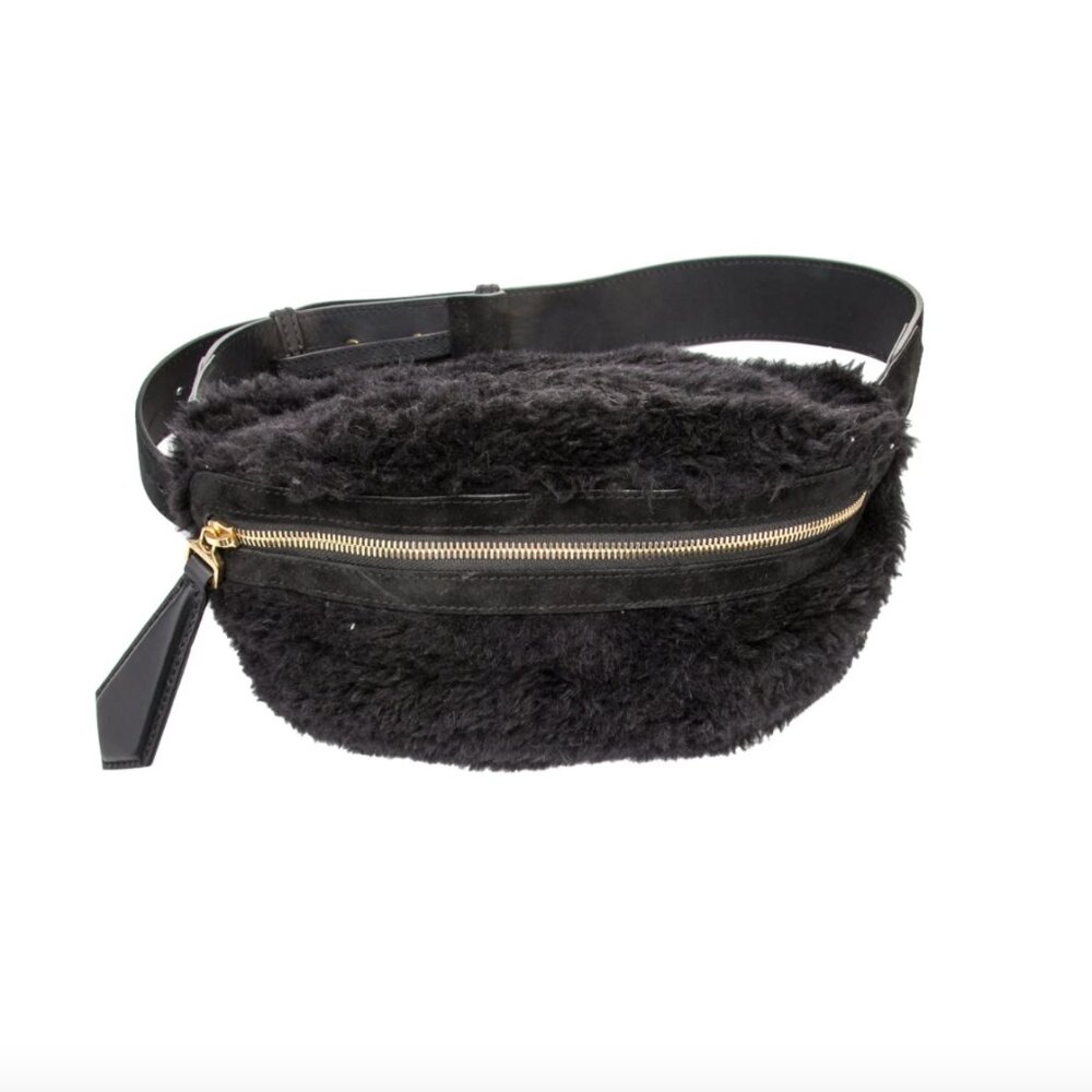MAX MARA SHEARLING WAIST BAG IN BLACK